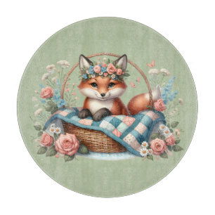 Blommigt Fox i Basket med Quilt & Flowers