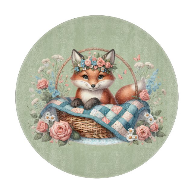 Blommigt Fox i Basket med Quilt & Flowers (Framsidan)