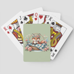 Blommigt Fox i Basket med Quilt & Flowers Casinokort