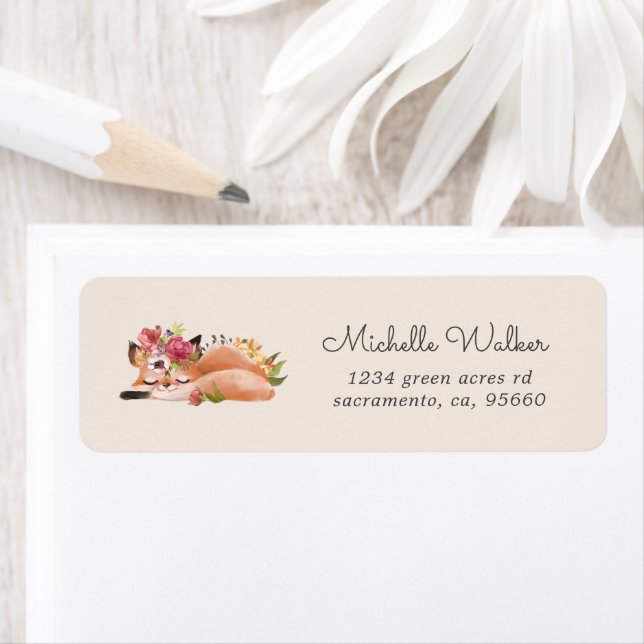 Blommigt Fox Returadress för matlagningsdjur Returadress Etikett (Insitu)