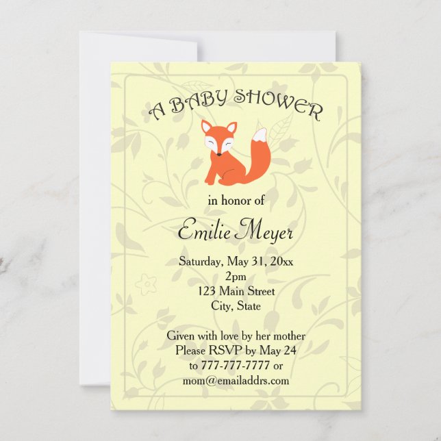 Blommigt Fox Woodland Baby Shower Inbjudningar (Framsida)