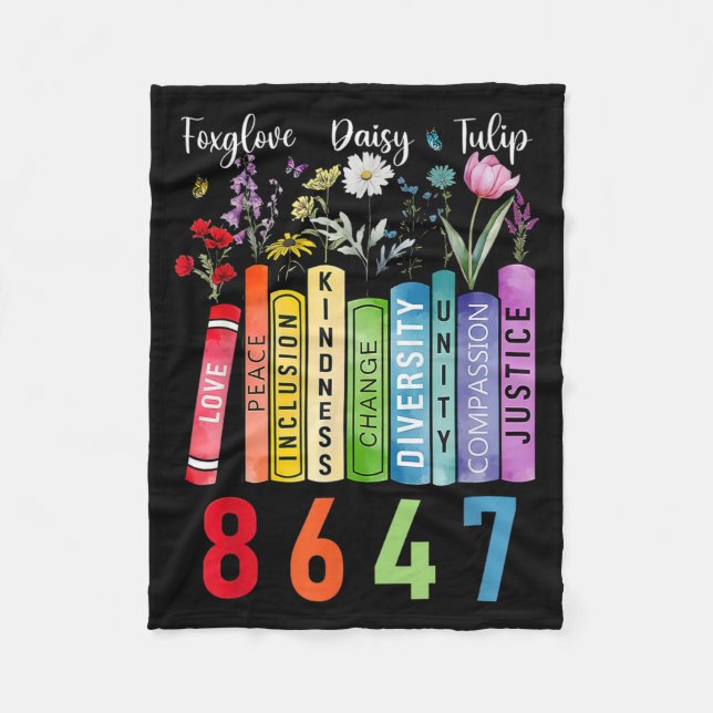 Blommigt Foxglove Daisy Tulip Bok Älskare Fleecefilt (Framsidan)