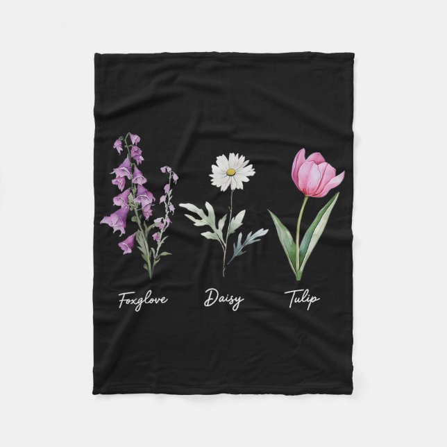 Blommigt Foxglove Daisy Tulip Flower Fleecefilt (Framsidan)