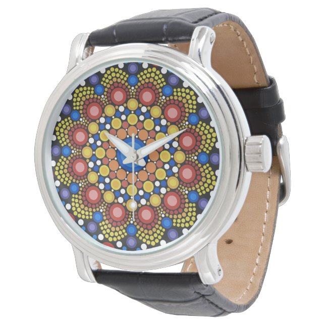 Blommigt Fractal Art Doted Retro Mandala Armbandsur (Vinklad)