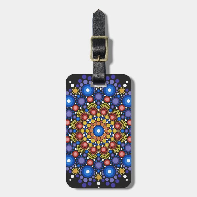 Blommigt Fractal Art Doted Retro Mandala Bagagebricka (Vertikal Framsida)