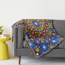 Blommigt Fractal Art Doted Retro Mandala Filt