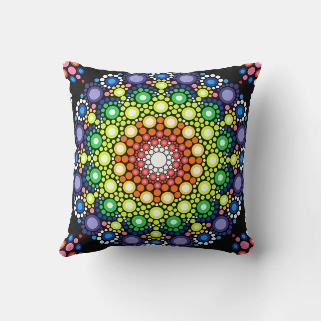 Blommigt Fractal Art Doted Retro Mandala Kudde (Baksida)