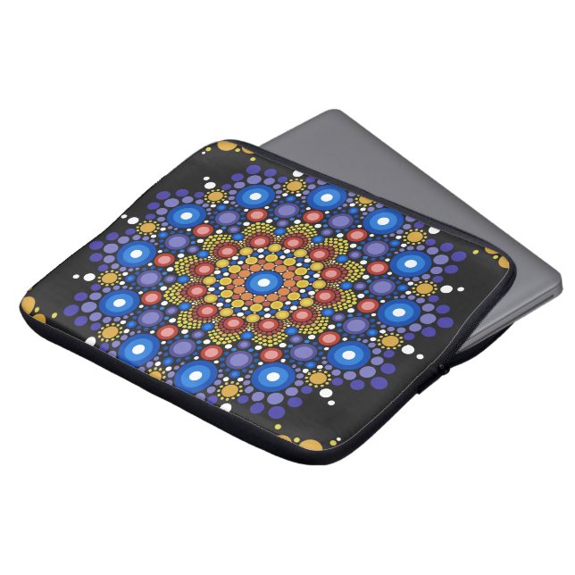 Blommigt Fractal Art Doted Retro Mandala Laptop Fodral (Framsida topp)