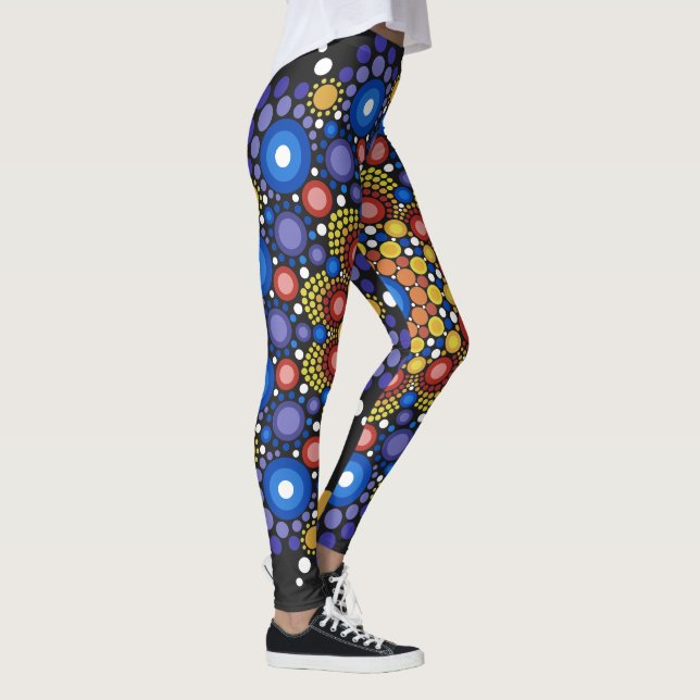Blommigt Fractal Art Doted Retro Mandala Leggings (Höger)
