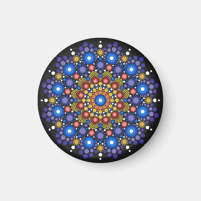 Blommigt Fractal Art Doted Retro Mandala Magnet (Framsidan)