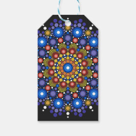 Blommigt Fractal Art Doted Retro Mandala Presentetikett