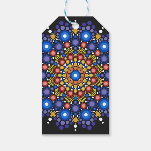 Blommigt Fractal Art Doted Retro Mandala Presentetikett (Framsidan)