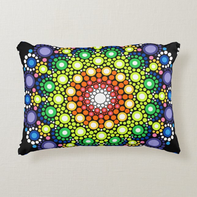 Blommigt Fractal Art Doted Retro Mandala Prydnadskudde (Framsidan)