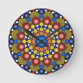 Blommigt Fractal Art Doted Retro Mandala Rund Klocka