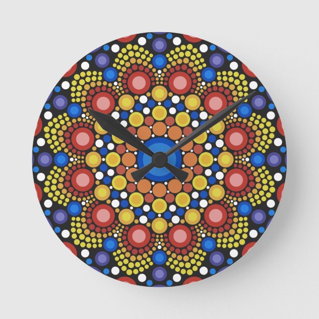 Blommigt Fractal Art Doted Retro Mandala Rund Klocka (Framsida)