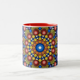 Blommigt Fractal Art Doted Retro Mandala Två-Tonad Mugg