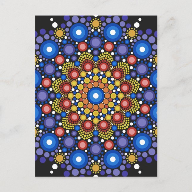 Blommigt Fractal Art Doted Retro Mandala Vykort (Framsida)