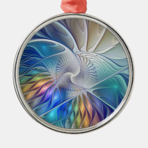 Blommigt Fractal Art, Färg Abstrakt Flower Julgransprydnad Metall