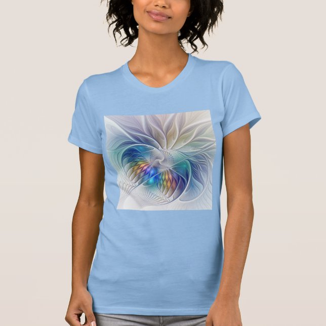 Blommigt Fractal Art, Färg Abstrakt Flower T Shirt (Framsida)