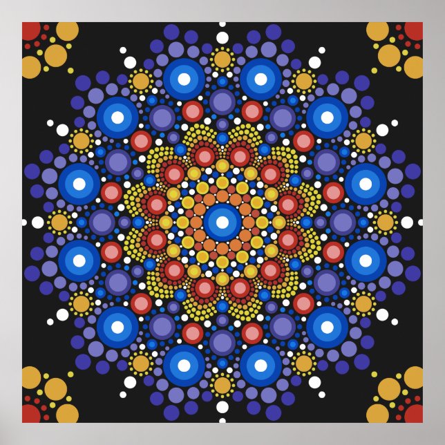Blommigt Fractal Doted Retro Mandala Poster (Framsidan)