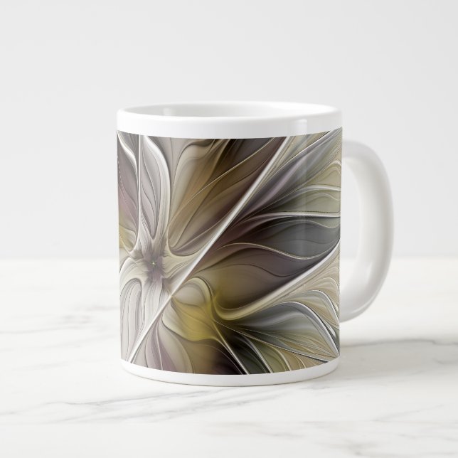 Blommigt Fractal, Fantasy Flower med Earth Färg Jumbo Mugg (Framsida höger)