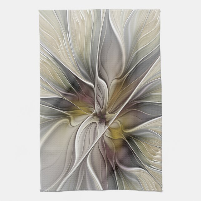 Blommigt Fractal, Fantasy Flower med Earth Färg Kökshandduk (Vertikal)