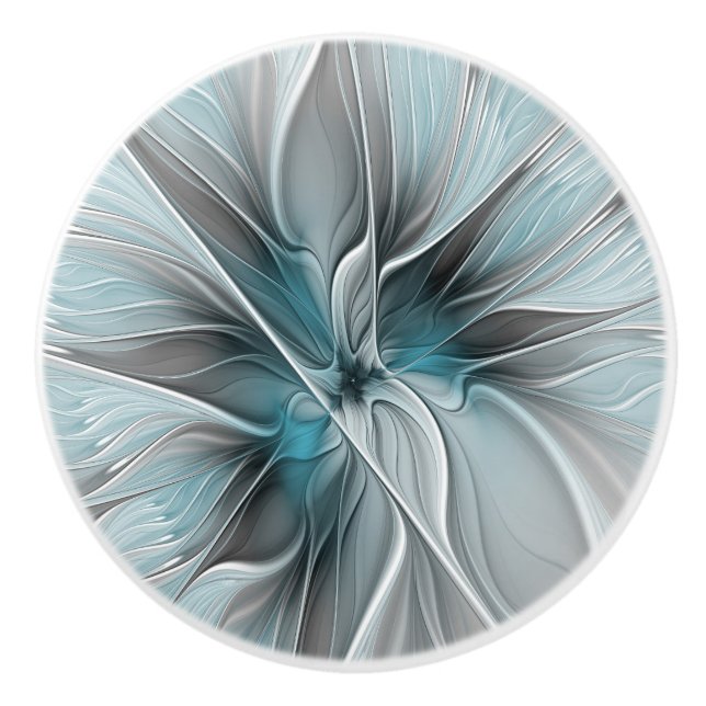 Blommigt Fractal Modern Abstrakt Blå Grått Knopp (Framsidan)