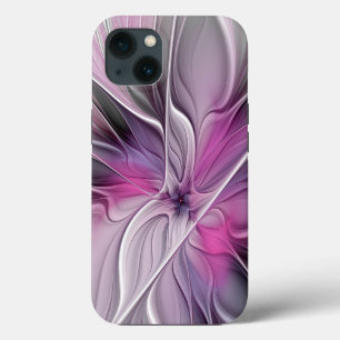 Blommigt Fractal Modern Abstrakt Flower Rosa Grått
