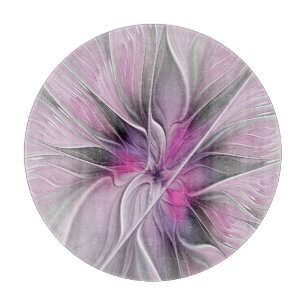 Blommigt Fractal Modern Abstrakt Flower Rosa Grått