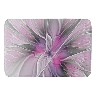 Blommigt Fractal Modern Abstrakt Flower Rosa Grått Badrumsmatta