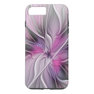 Blommigt Fractal Modern Abstrakt Flower Rosa Grått
