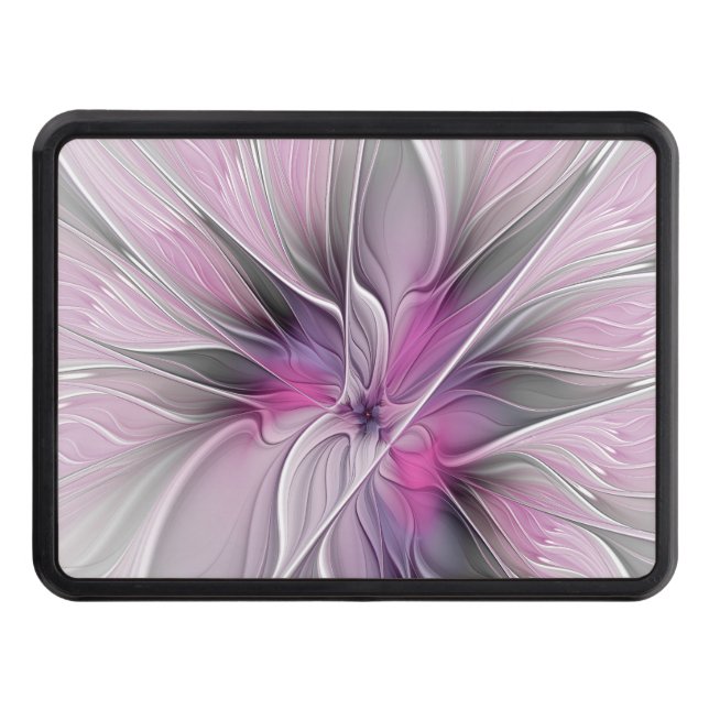 Blommigt Fractal Modern Abstrakt Flower Rosa Grått Dragkroksskydd (Framsidan)