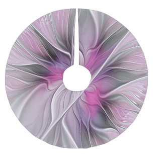 Blommigt Fractal Modern Abstrakt Flower Rosa Grått Julgransmatta Borstad Polyester