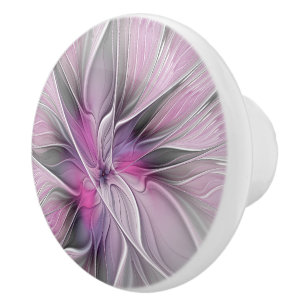 Blommigt Fractal Modern Abstrakt Flower Rosa Grått Knopp