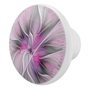Blommigt Fractal Modern Abstrakt Flower Rosa Grått Knopp