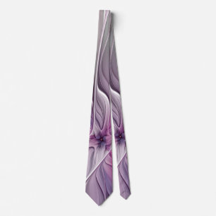 Blommigt Fractal Modern Abstrakt Flower Rosa Grått Slips