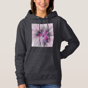 Blommigt Fractal Modern Abstrakt Flower Rosa Grått T Shirt