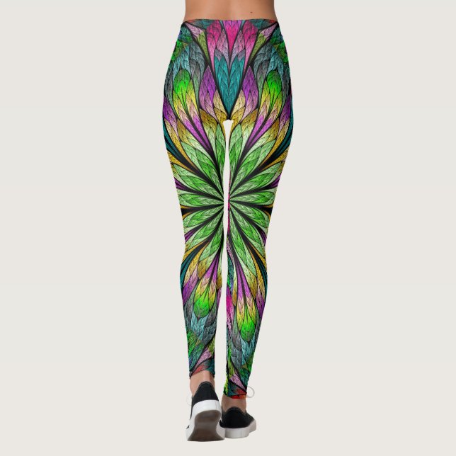 Blommigt Fractal Pop Mode Leggings (Baksida)