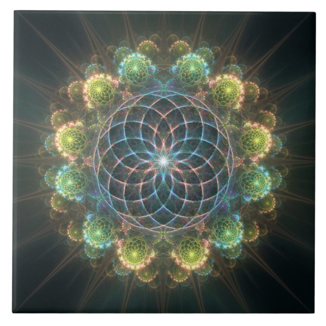 Blommigt fraktal ornament kakelplatta (Framsidan)