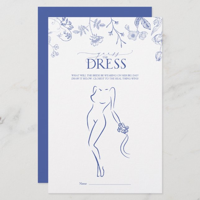 Blommigt Fransk Blå och vit Möhippa spel (Fram/baksida)