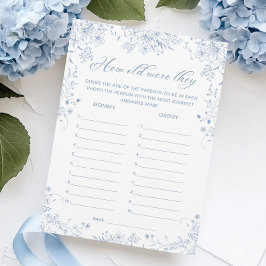 Blommigt Fransk Blue Baby Shower gissar Åldersmatc Inbjudningar