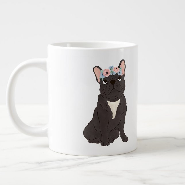Blommigt Fransk Bulldog Älskare Black Frenchie Hun Jumbo Mugg (Vänster)