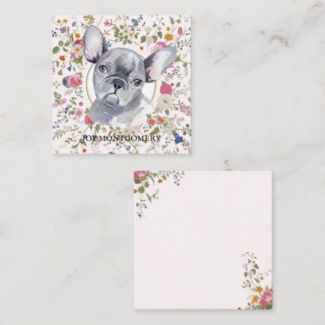 Blommigt Fransk Bulldog Hund Mamma Notecard Anteckningskort (Fram/baksida)