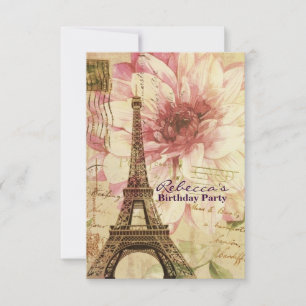 blommigt fransk Eiffel Torn Parisian födelsedagsfe Inbjudningar