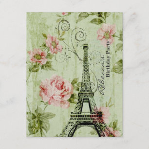 blommigt fransk Eiffel Torn Parisian födelsedagsfe Inbjudningar