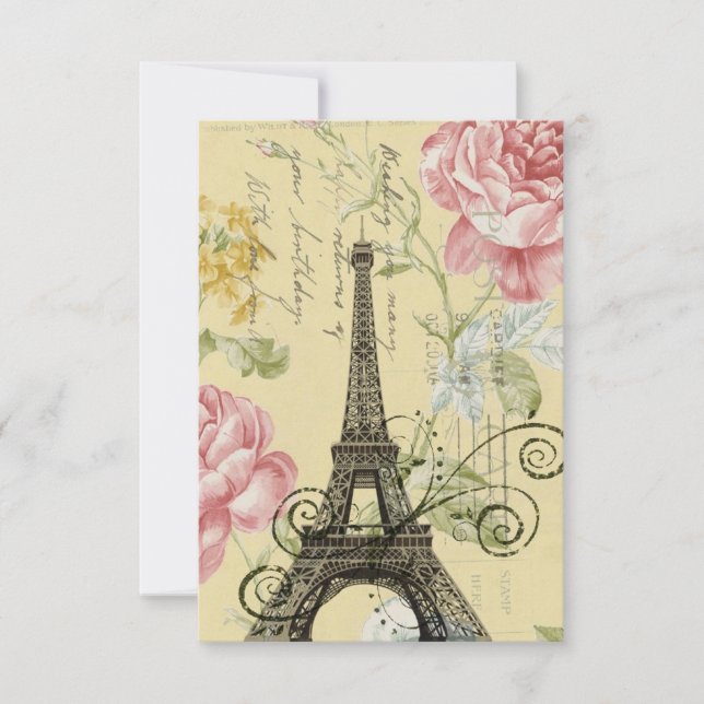 blommigt fransk Eiffel Torn Parisian födelsedagsfe Inbjudningar (Framsida)