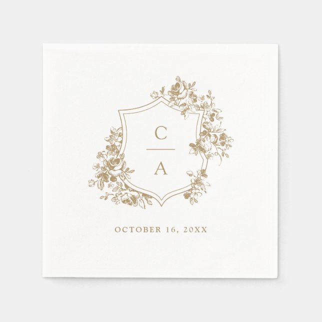 Blommigt Fransk Ro Botanical Bröllop Vapensköld Na Pappersservett (Framsidan)