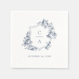Blommigt Fransk Ro Bröllop Vapensköld Dusty Blue Pappersservett