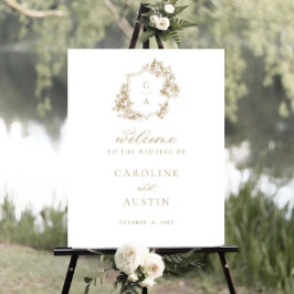 Blommigt Fransk Ro Vapensköld Bröllop välkomstteck Poster