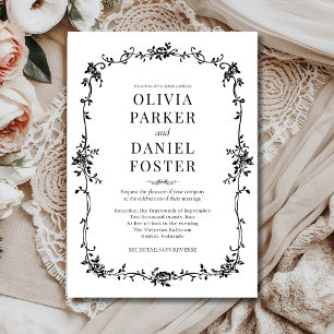 Blommigt Fransk Victorian Black White Bröllop Inbjudningar